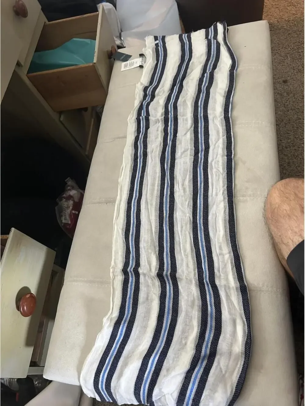 NWT Lauren Ralph Lauren white, black, and blue striped fringe scarf